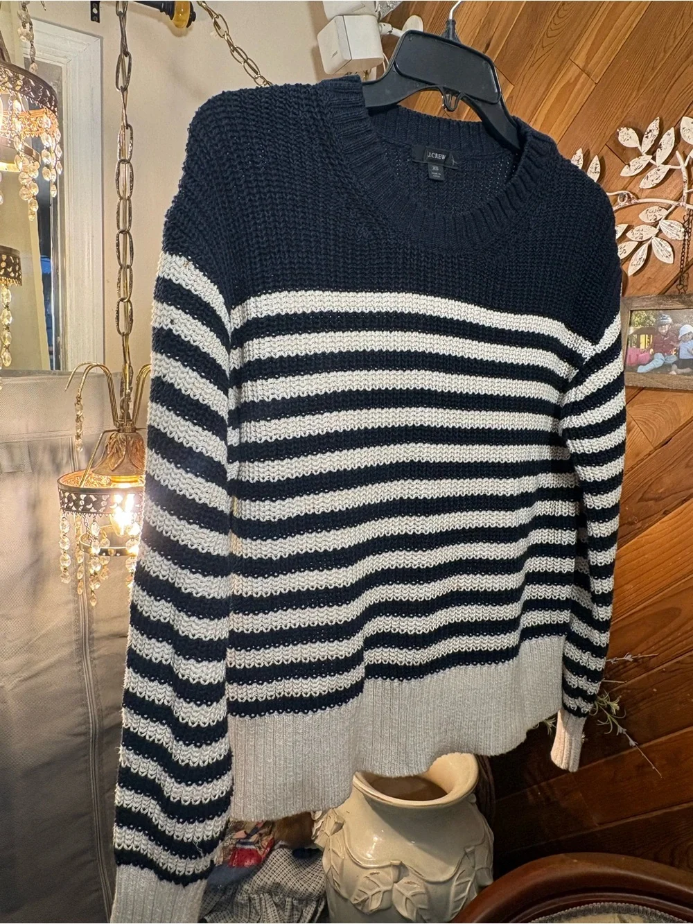 J. Crew Navy and White Striped Knit Sweater